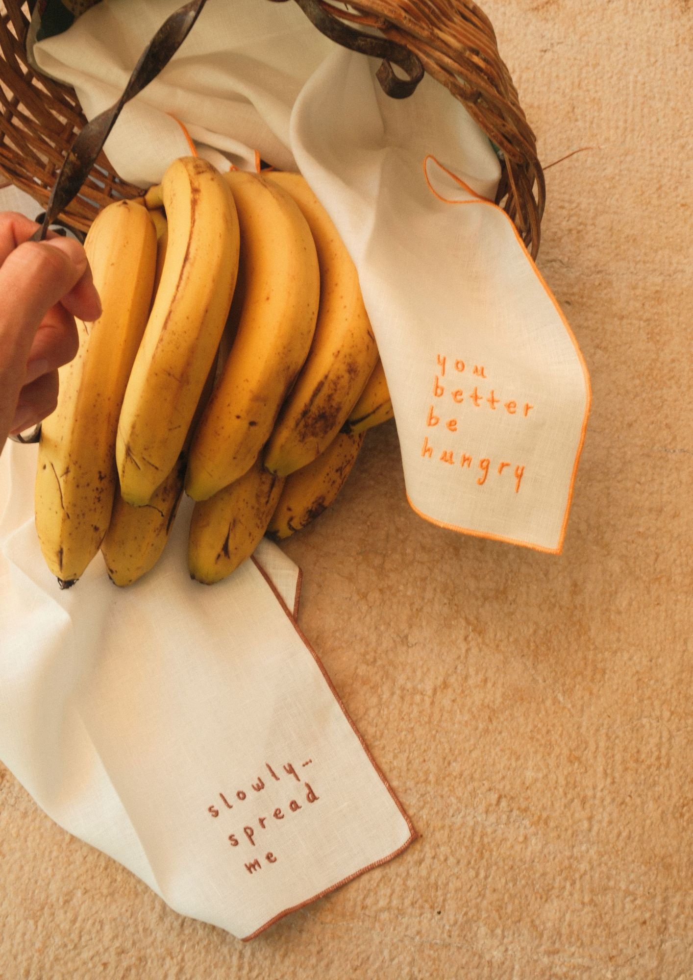 "The Cheeky Duo" —  Set of 2 — Embroidered Linen Napkins