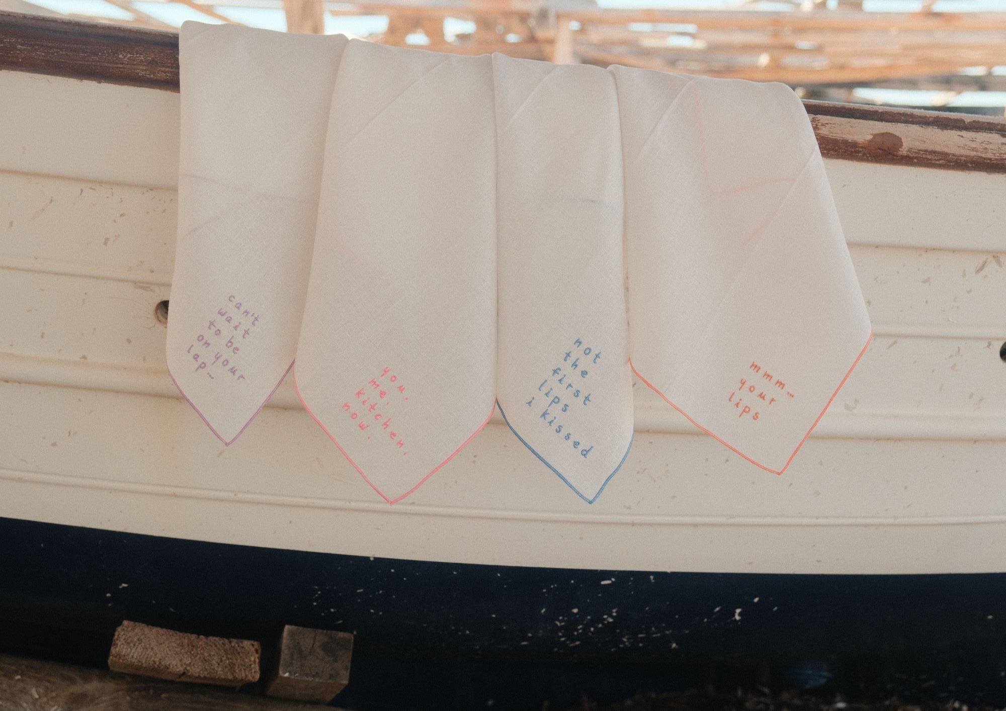 "The Dinner Party" —  Set of 4 — Embroidered Linen Napkins