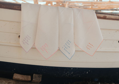 "The Dinner Party" —  Set of 4 — Embroidered Linen Napkins