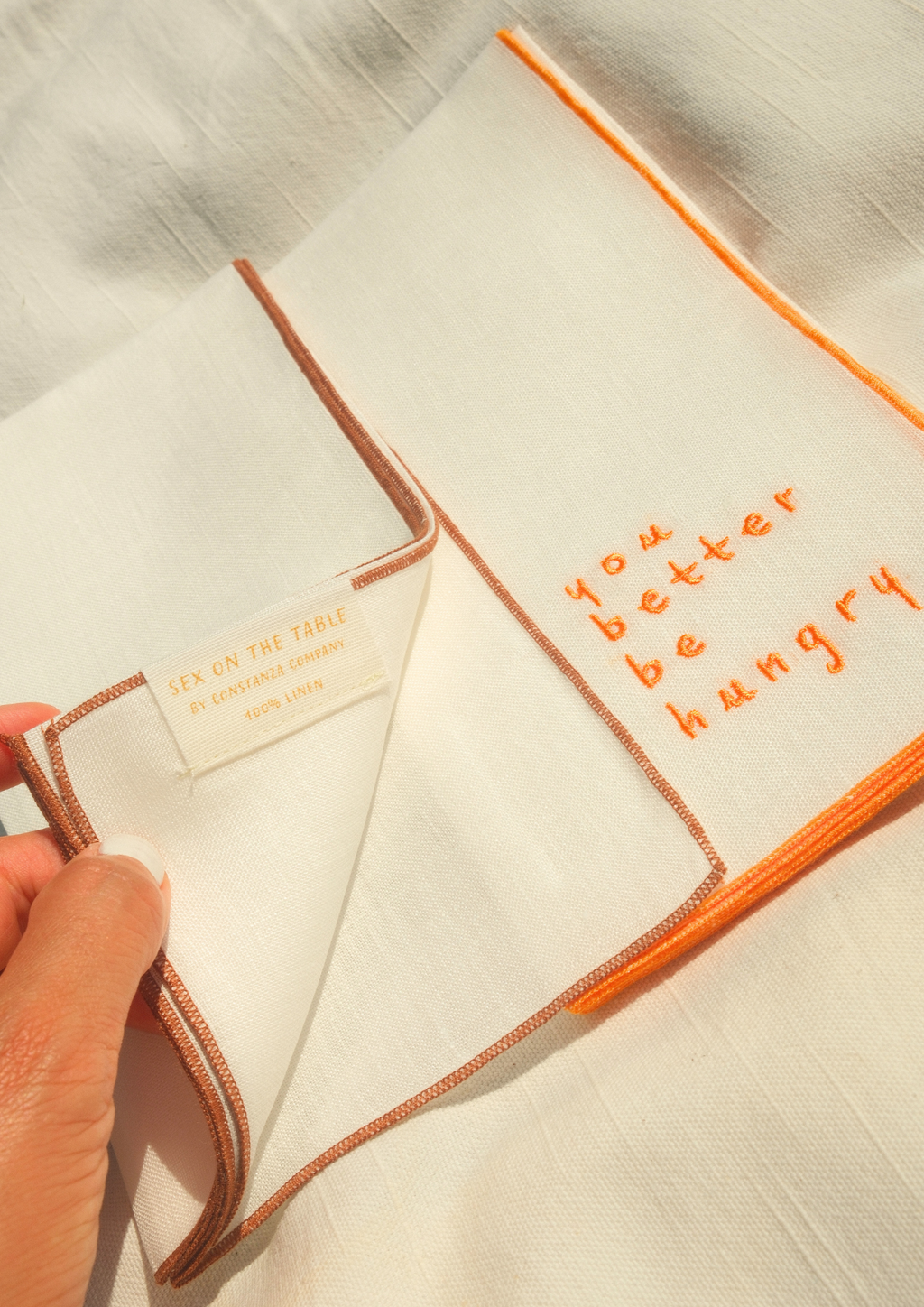 "The Cheeky Duo" —  Set of 2 — Embroidered Linen Napkins