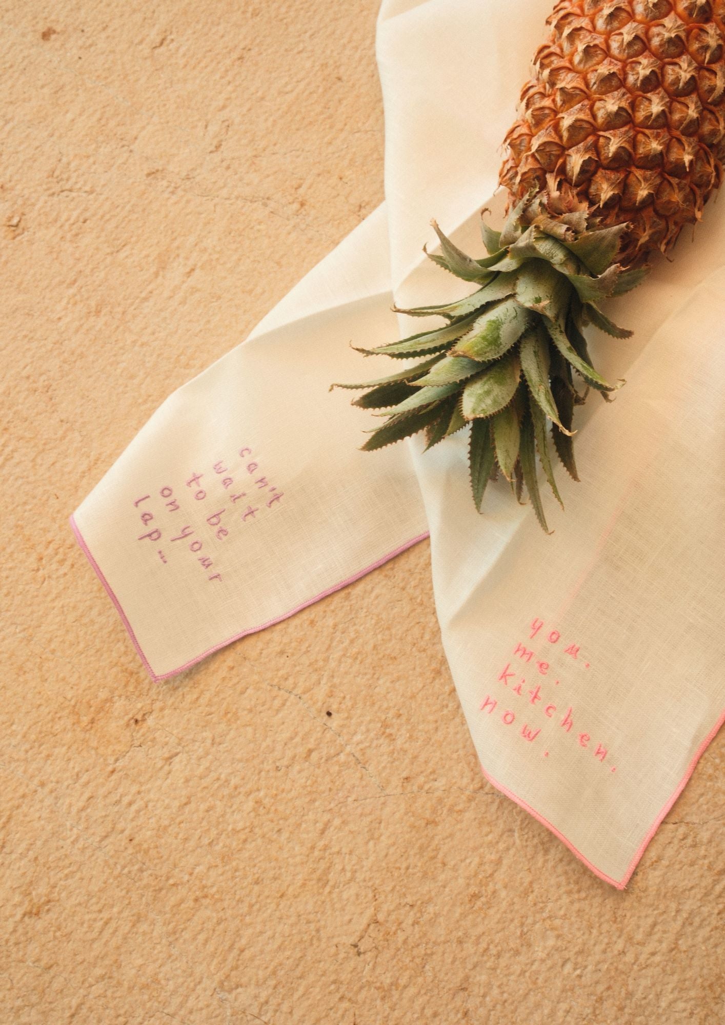 "The Cheeky Duo" —  Set of 2 — Embroidered Linen Napkins