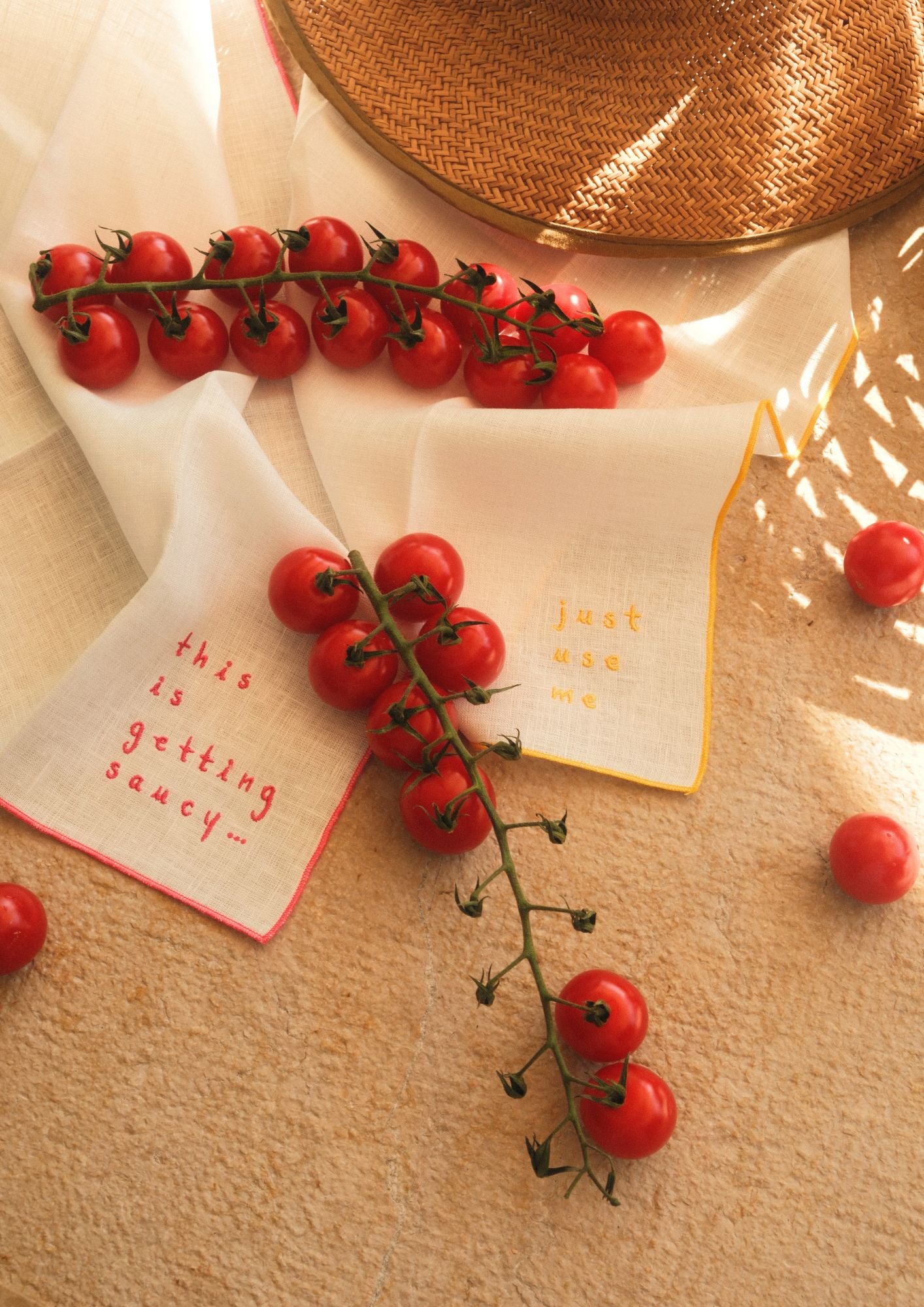 "The Cheeky Duo" —  Set of 2 — Embroidered Linen Napkins